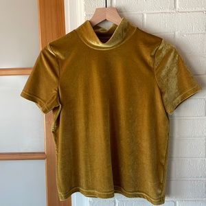 Madewell Gold Velvet Mockneck Short Sleeve